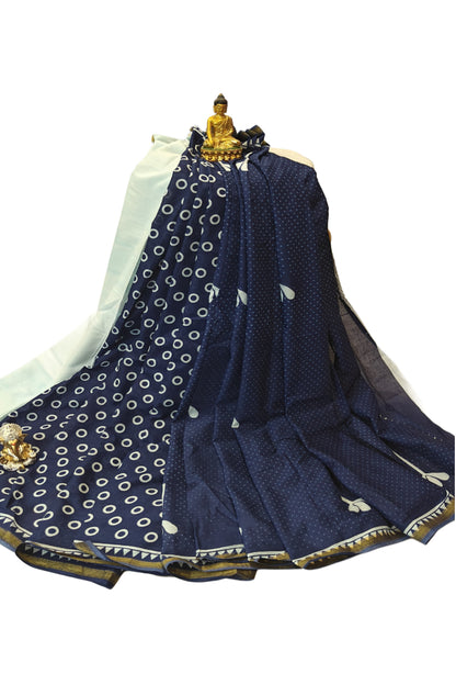 Neel Nirjane Blended Cotton Indigo Saree