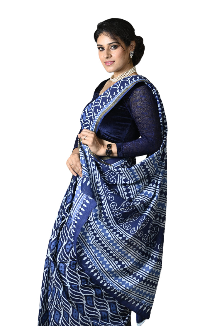 Neel Nirjane Blended Cotton Indigo Saree