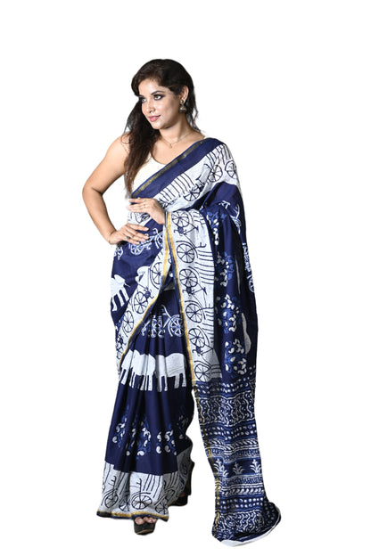 Neel Nirjane Blended Cotton Indigo Saree