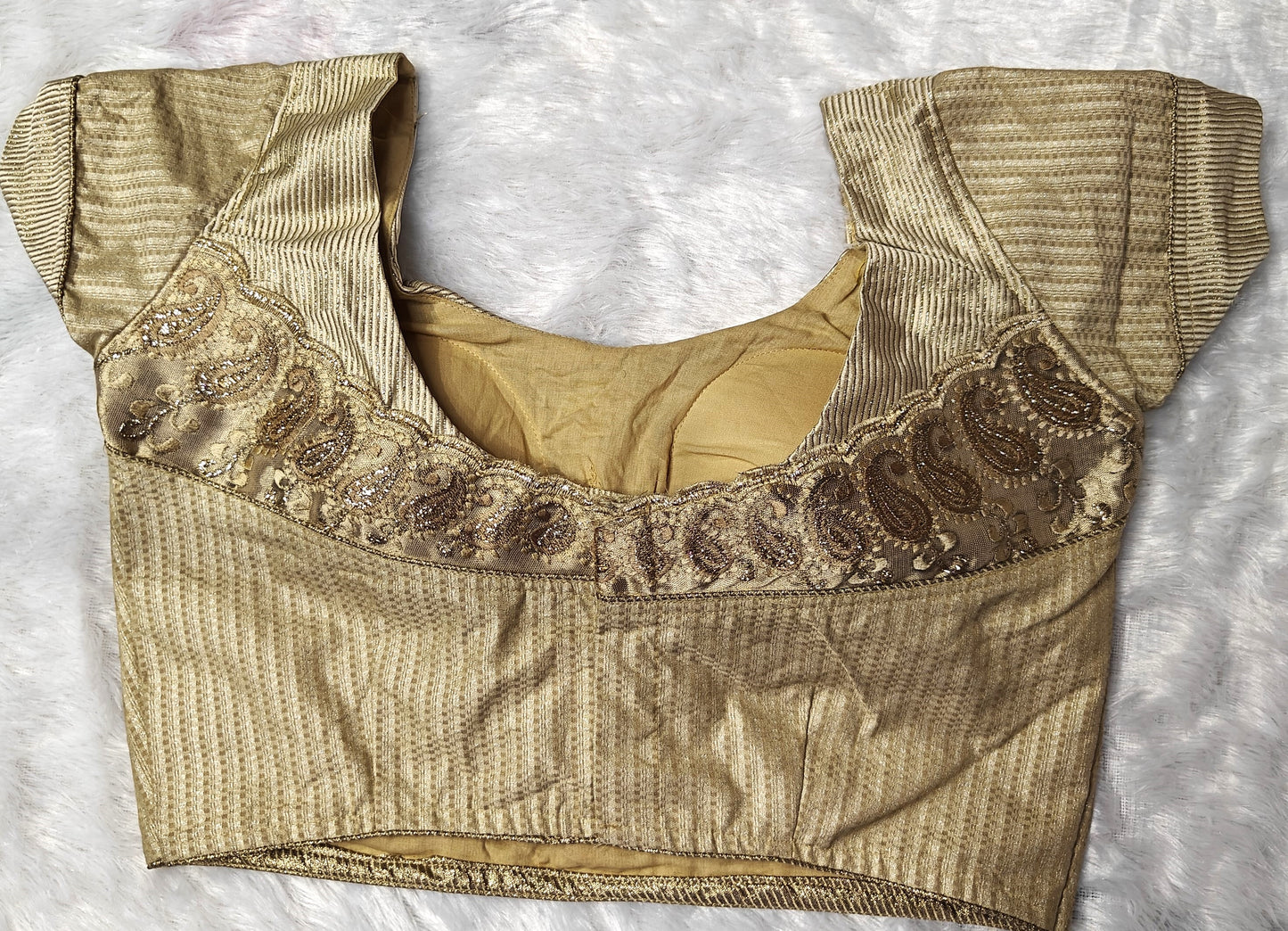 Whitish Golden Zari Kolka Embroidered Blouse | Blended Cotton Silk - Readymade