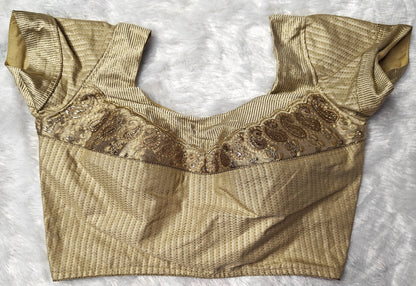 Whitish Golden Zari Kolka Embroidered Blouse | Blended Cotton Silk - Readymade