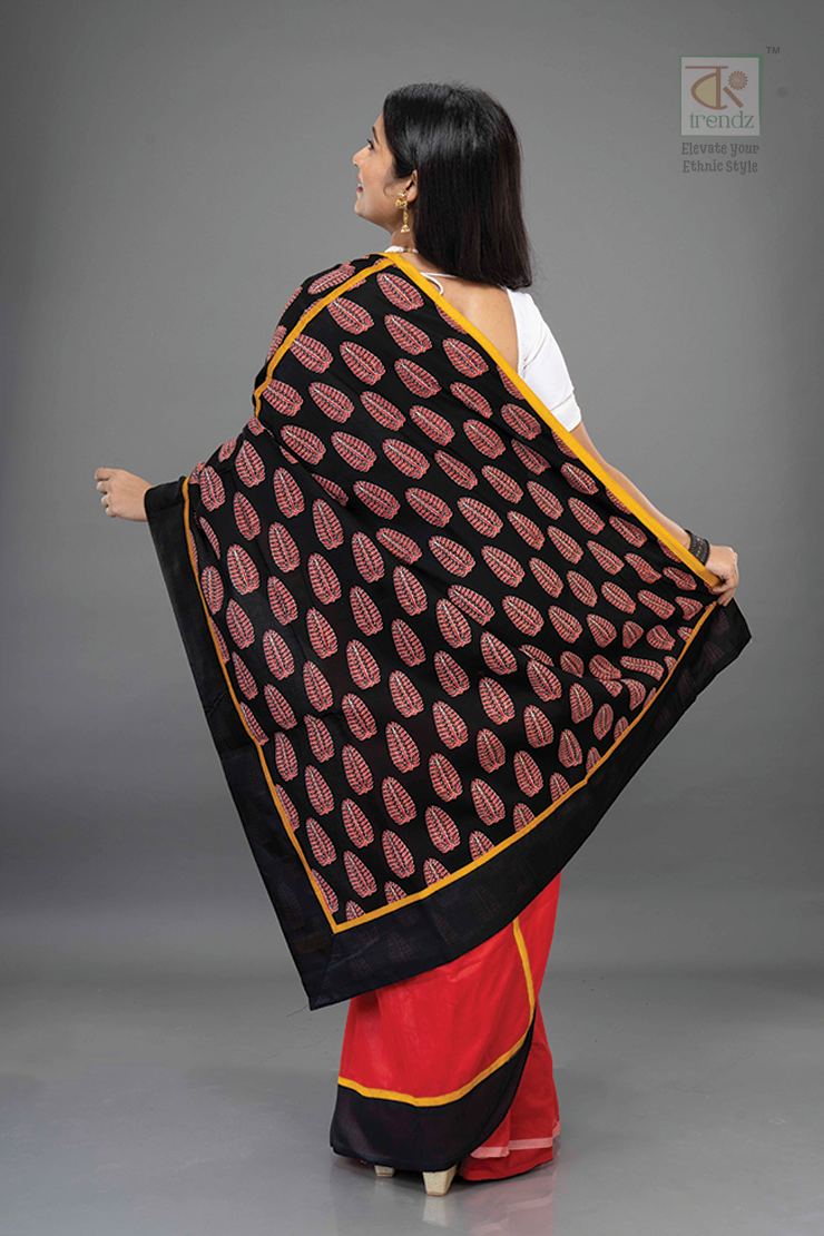 Ajrakh Inspired Cotton Handloom Saree – Drape View 9 | Bong Trendz