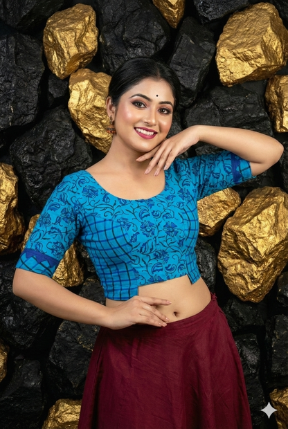 Baishakhi Special Red & White Cotton Designer Blouse - Image 2 | Bong Trendz