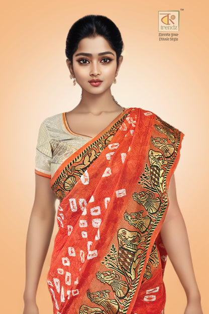 Bandhej Bandhani Saree – Orange | Bandhani Saree Online | Bong Trendz