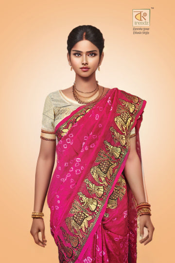 Bandhej Bandhani Saree – Rani Pink | Bandhani Saree Online | Bong Trendz