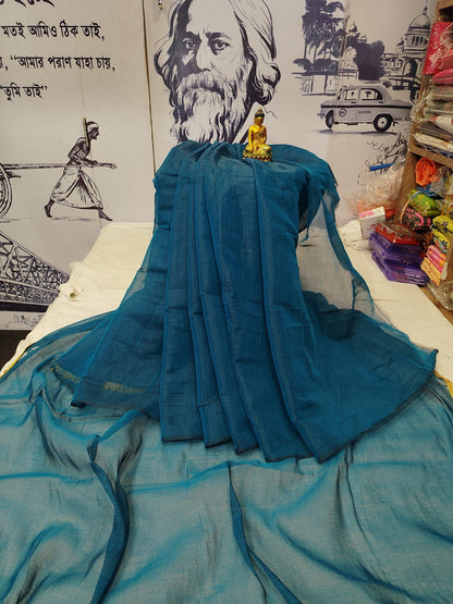 Exclusive New Trending Raga Tissue Less Border Saree (With Blouse Piece) in Blue with blouse piece - Bong Trendz - view 4