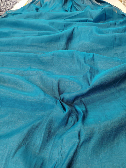 Exclusive New Trending Raga Tissue Less Border Saree (With Blouse Piece) in Blue fabric texture - Bong Trendz