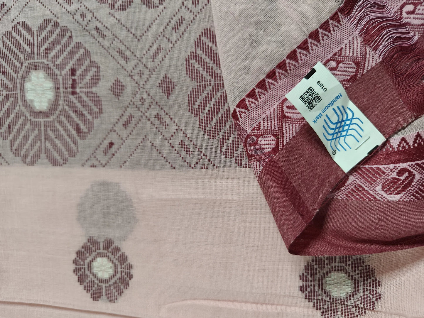 Pure Cotton Handloom Jamdani Saree – Santipur Fulia Weave with Authentic Handloom Mark