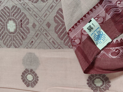 Pure Cotton Handloom Jamdani Saree – Santipur Fulia Weave with Authentic Handloom Mark