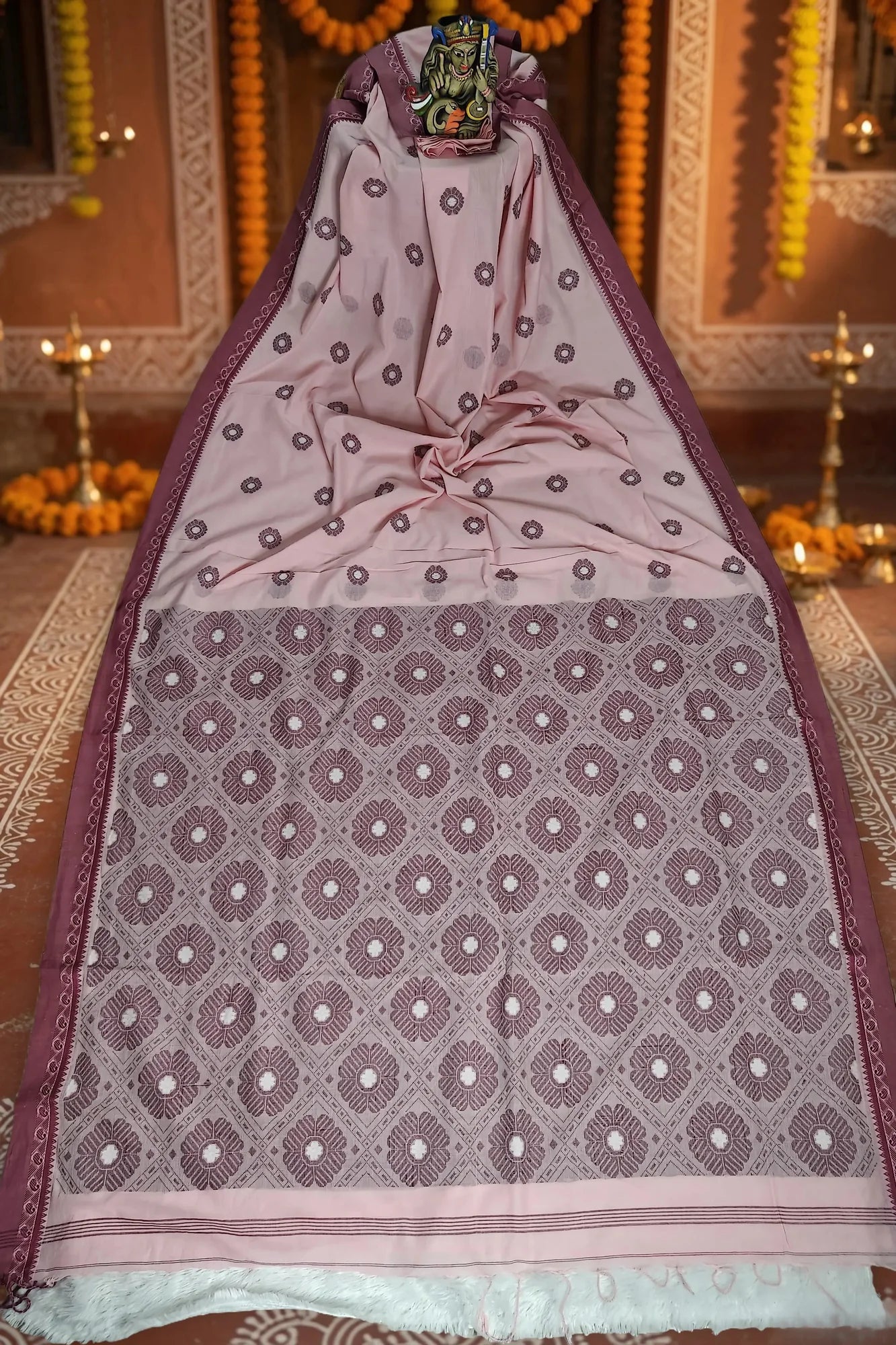 Pure Cotton Handloom Jamdani Saree – Santipur Fulia Weave with Authentic Handloom Mark