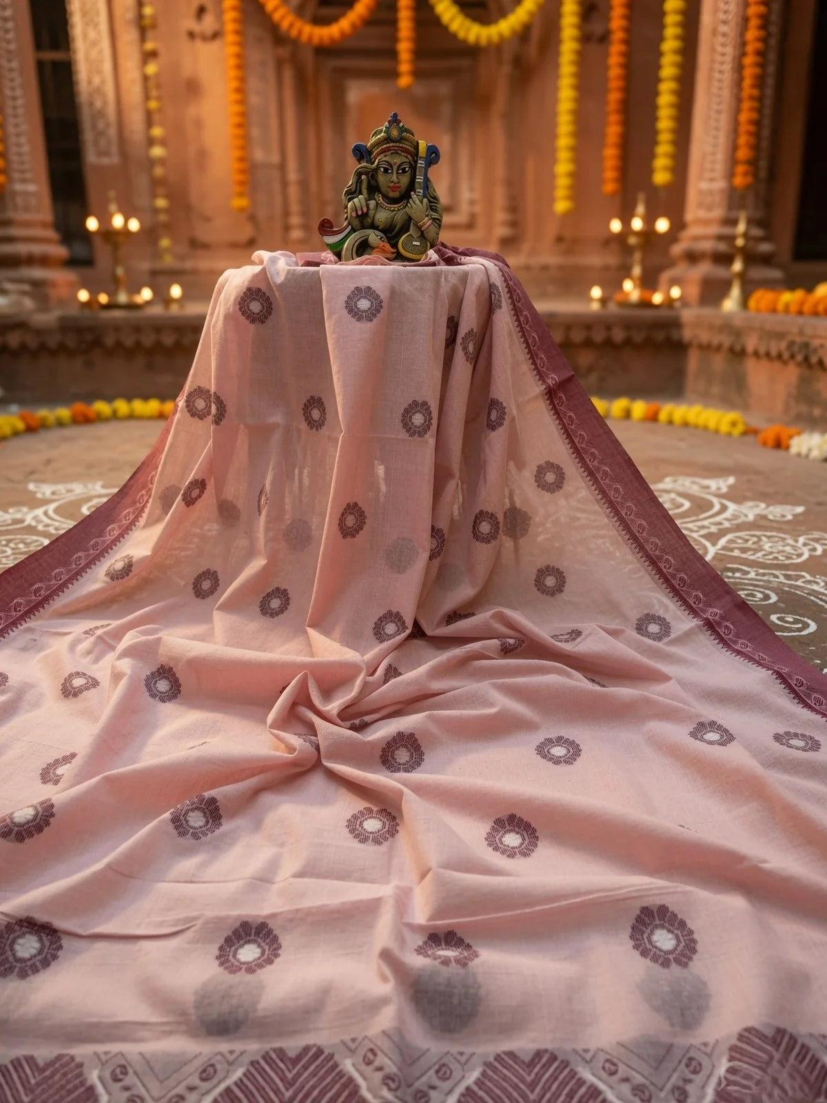 Pure Cotton Handloom Jamdani Saree – Santipur Fulia Weave with Authentic Handloom Mark