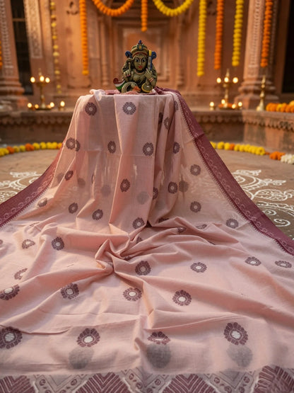 Pure Cotton Handloom Jamdani Saree – Santipur Fulia Weave with Authentic Handloom Mark