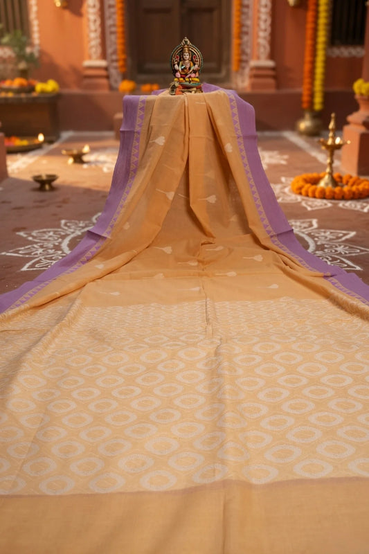 Pure Cotton Handloom Jamdani Saree – Santipur Fulia Weave with Authentic Handloom Mark