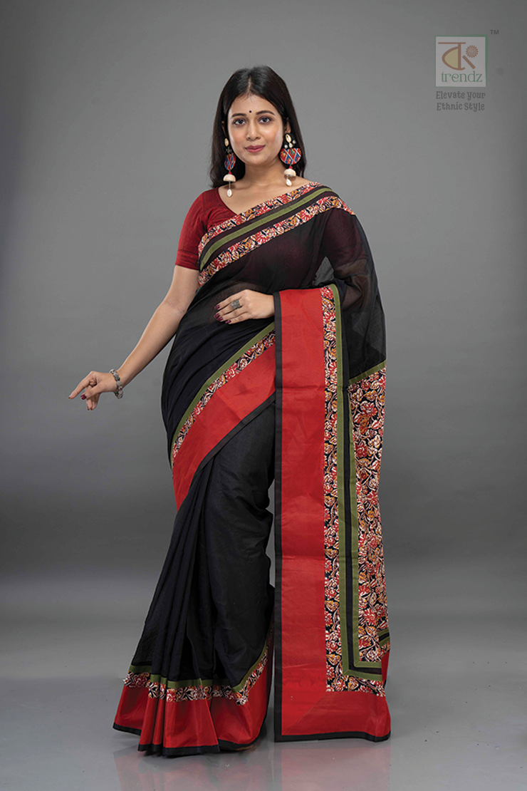Designer Kalamkari Boutique Printed Saree – Black | Kalamkari Saree Online | Bong Trendz
