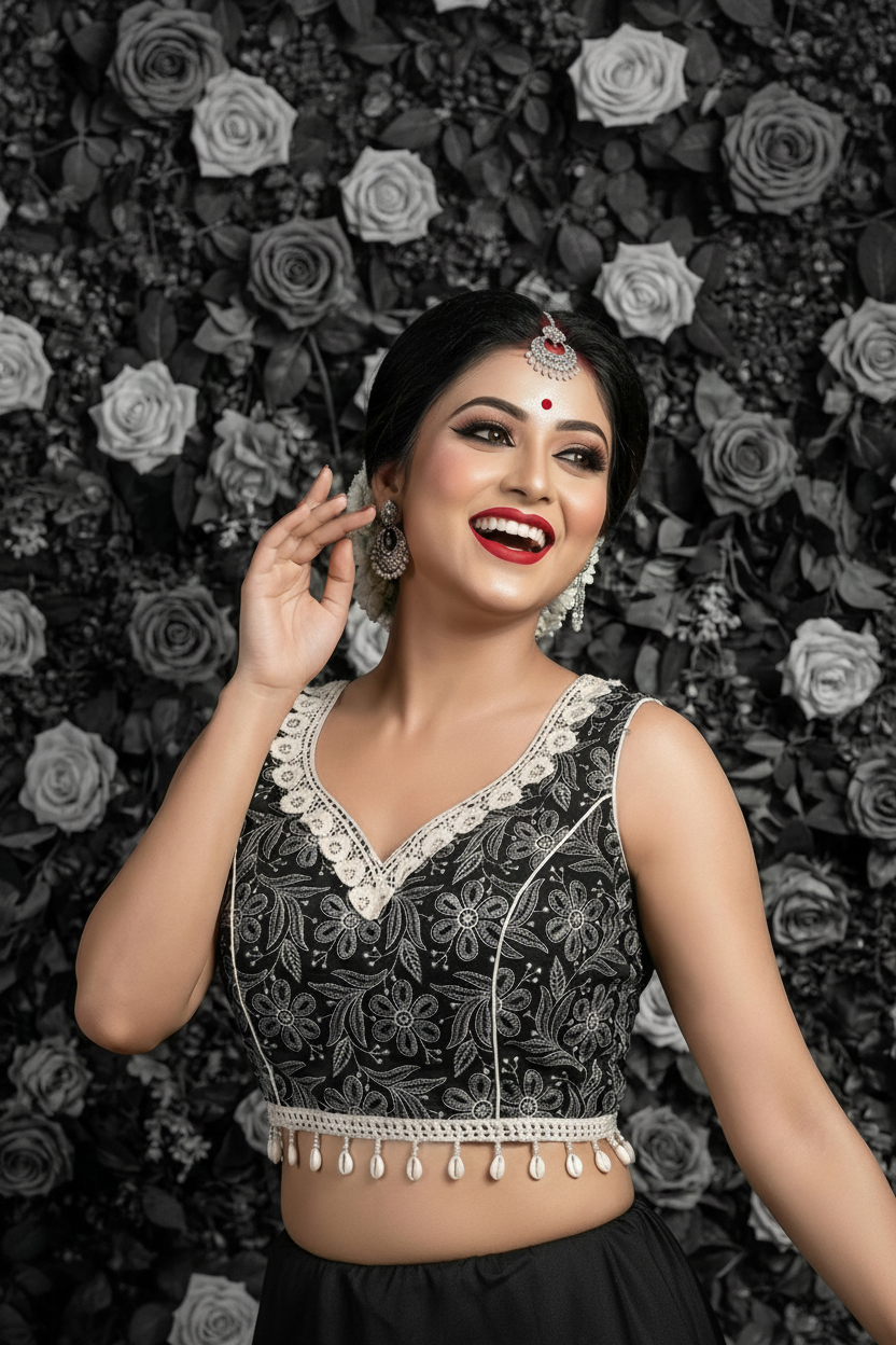 Designer Sleeveless Cotton Black Blouse - Image 3 | Bong Trendz