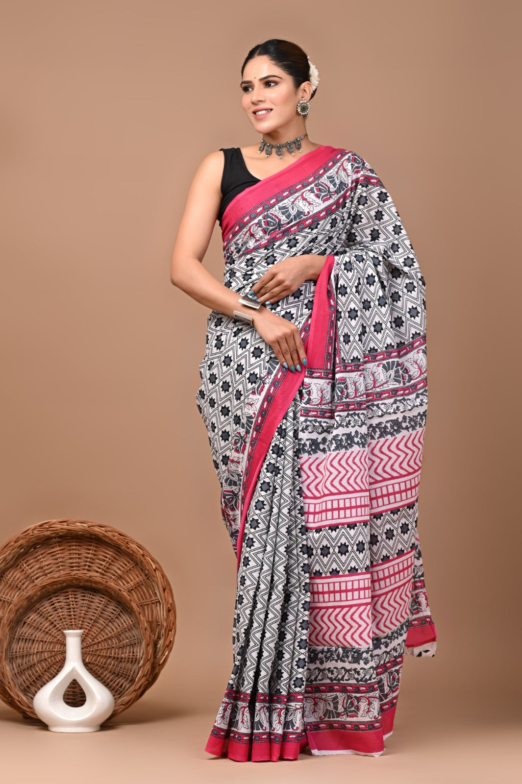 Mulmul Cotton Bangru Print Saree