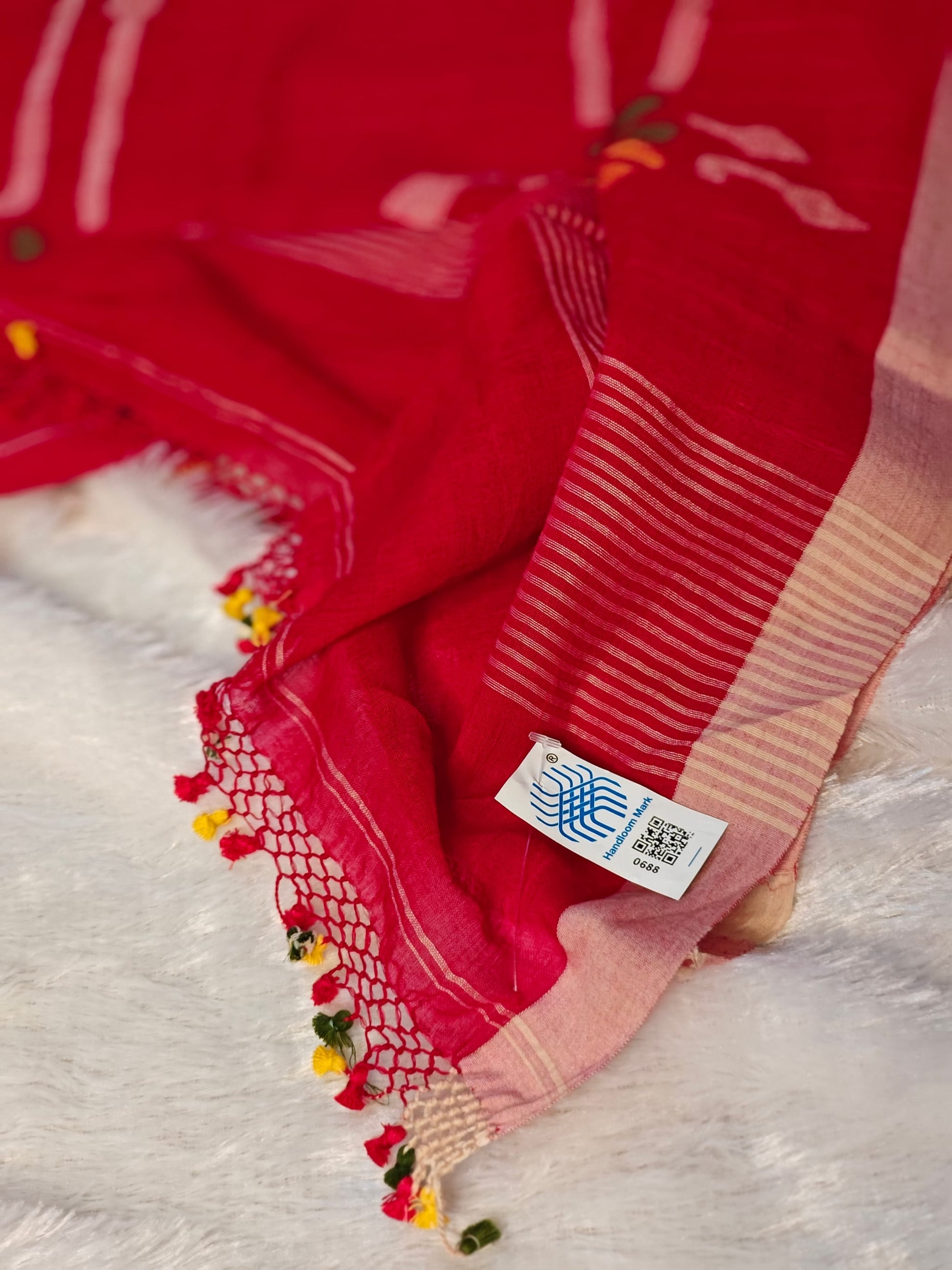 Maroon Dhaner Shish Jamdani cotton saree – silver border and buti detail