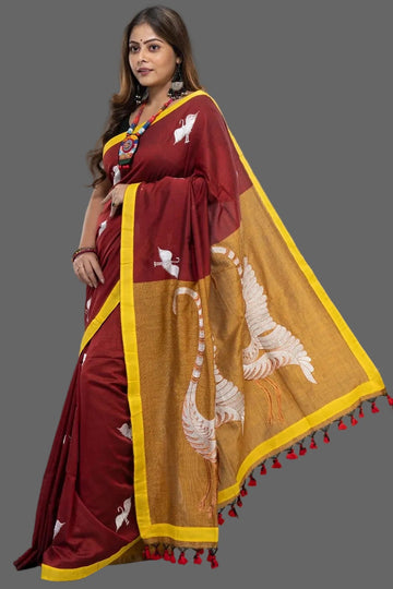 Dual Color Hansa Boutique Saree – Red-Orange Side View | Boutique Saree Online | Bong Trendz