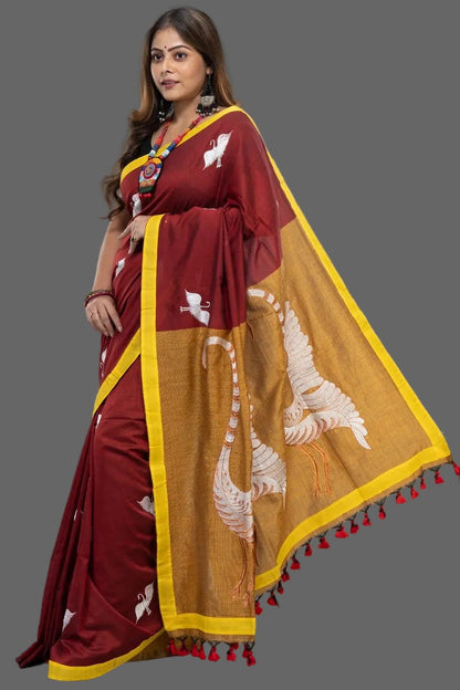 Dual Color Hansa Boutique Saree – Red-Orange Side View | Boutique Saree Online | Bong Trendz