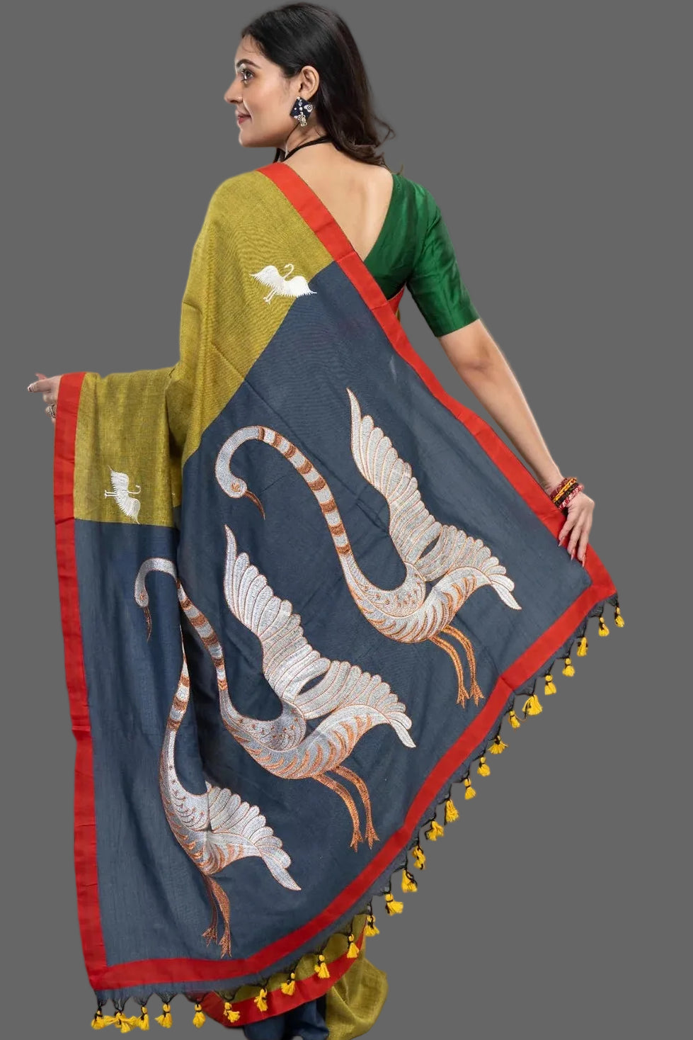 Dual Color Hansa Boutique Saree – View 6 | Bong Trendz