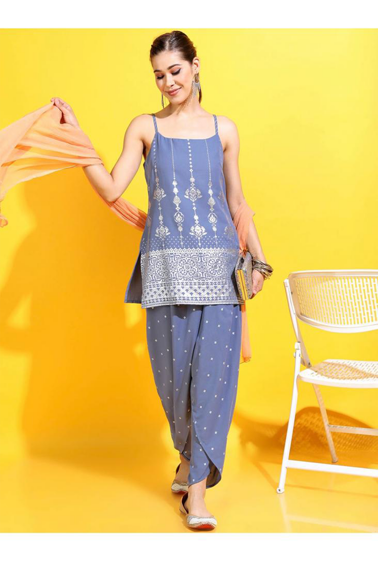 Exquisite Dhoti with Grey Sleeveless Kurti