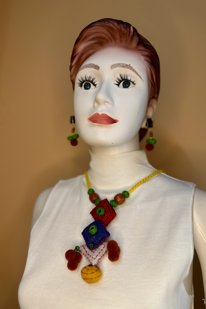 Everyday Boho Handpainted Fabric Jewellery Set 9 – Necklace & Earrings | Bong Trendz