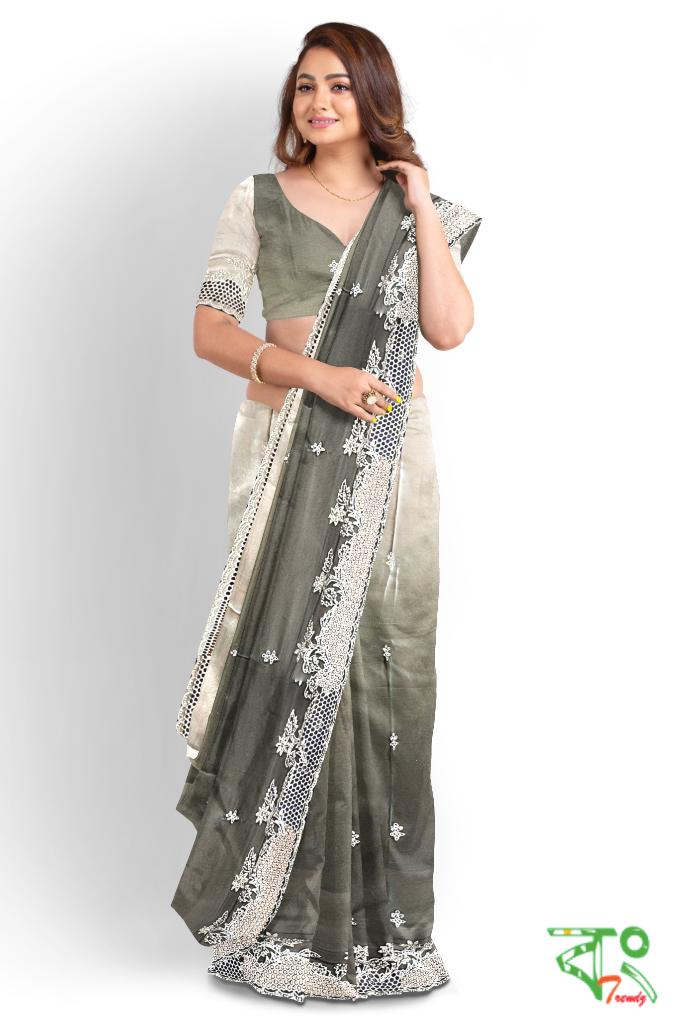 Fancy Dual Color Satin Saree