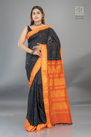 Gadwal Cotton Silk Saree – Black | Gadwal Saree Online | Bong Trendz