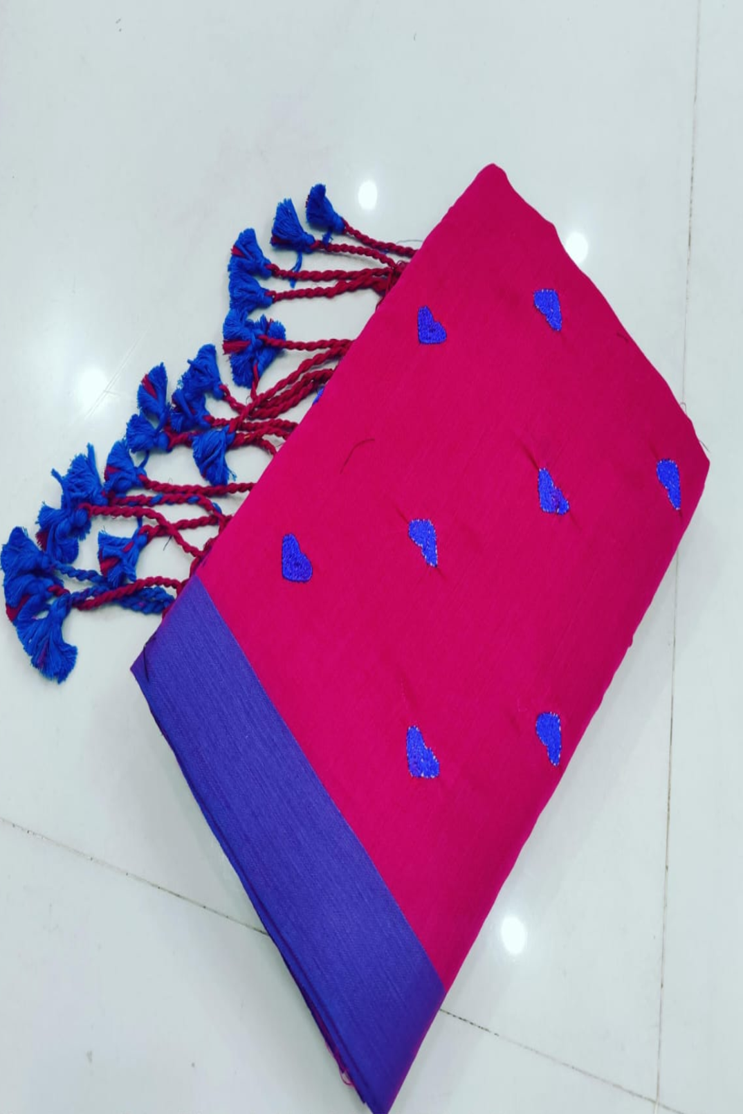 Love Embroidery Soft Cotton Handloom Saree – Pink | Embroidered Handloom Saree | Bong Trendz