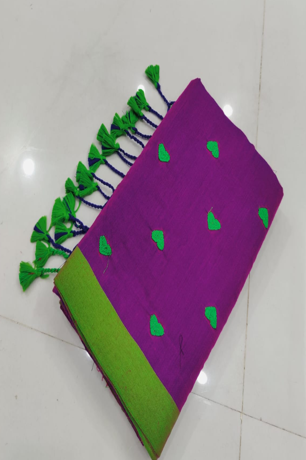 Love Embroidery Soft Cotton Handloom Saree – Purple | Embroidered Handloom Saree | Bong Trendz