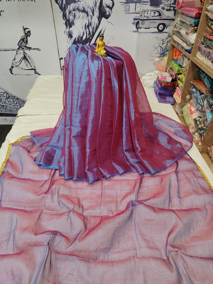 Exclusive New Trending Raga Tissue Less Border Saree (With Blouse Piece) in Mauve with blouse piece - Bong Trendz - view 3