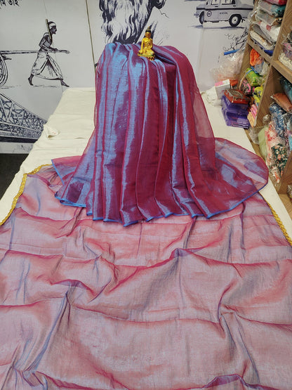 Exclusive New Trending Raga Tissue Less Border Saree (With Blouse Piece) in Mauve with blouse piece - Bong Trendz - view 4