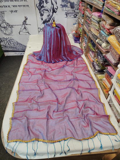 Exclusive New Trending Raga Tissue Less Border Saree (With Blouse Piece) in Mauve with blouse piece - Bong Trendz - view 5