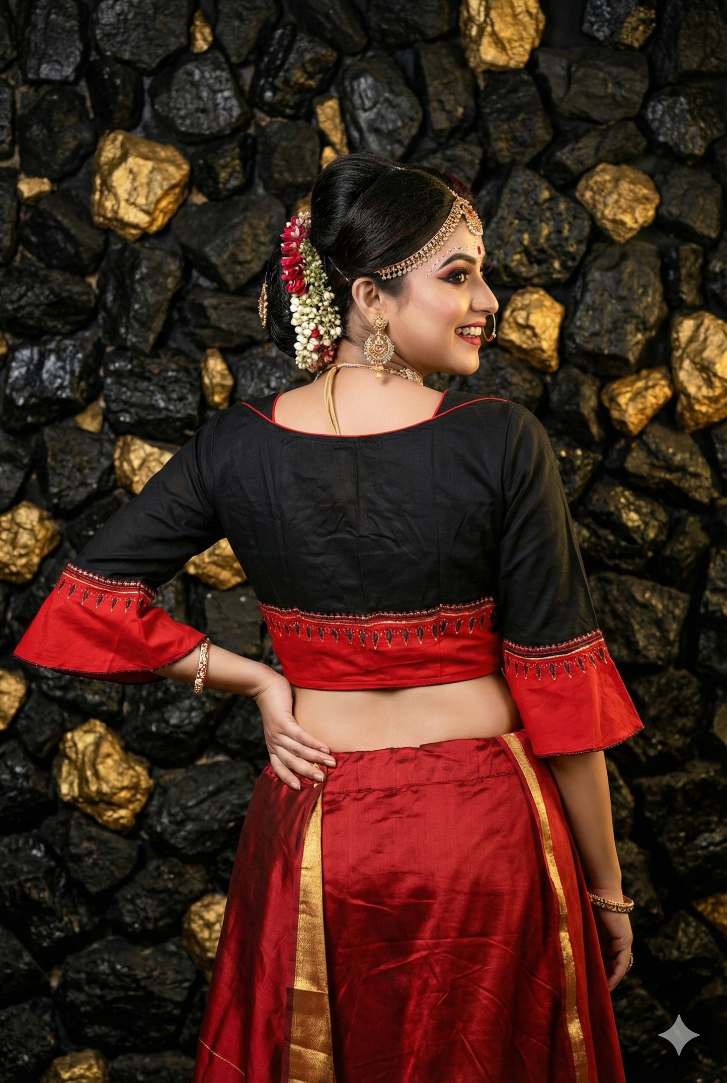 Monami Black Embroidery Blouse – embroidery close-up | Bong Trendz