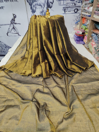 Exclusive New Trending Raga Tissue Less Border Saree (With Blouse Piece) in Olive Gold with blouse piece - Bong Trendz - view 4