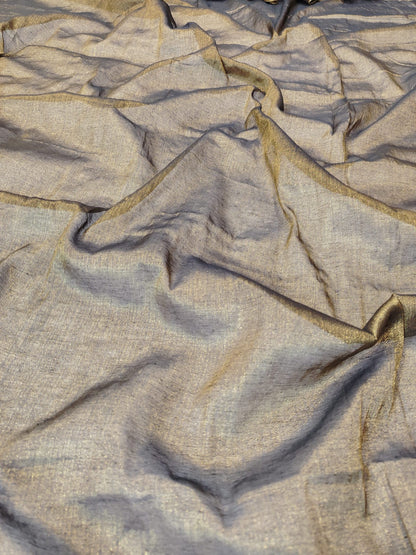 Exclusive New Trending Raga Tissue Less Border Saree (With Blouse Piece) in Olive Gold fabric texture - Bong Trendz