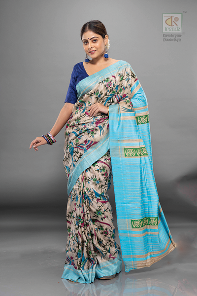 Pure Tassar Ghicha Printed Silk Saree | Bong Trendz