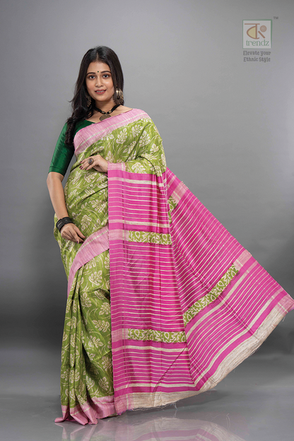 Pure Tassar Ghicha Printed Silk Saree – Style 9 | Tassar Silk Saree | Bong Trendz