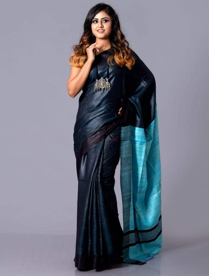 Pure Tussar Staple Handloom Silk Saree with Ghicha Pallu - Image 11 | Bong Trendz