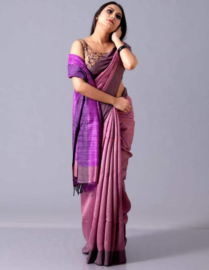 Pure Tussar Staple Handloom Silk Saree with Ghicha Pallu - Image 12 | Bong Trendz