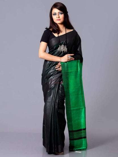 Pure Tussar Staple Handloom Silk Saree with Ghicha Pallu - Image 7 | Bong Trendz
