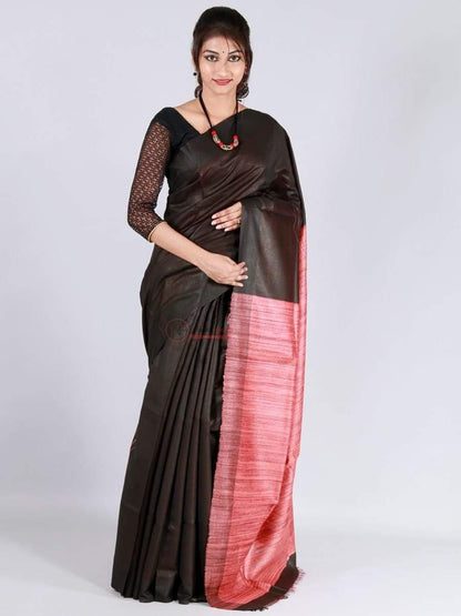 Pure Tussar Staple Handloom Silk Saree with Ghicha Pallu - Image 9 | Bong Trendz