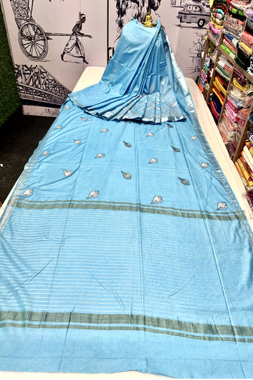 Sarat Shankha Bhagalpuri Semi Silk Saree – Sky Blue | Bhagalpuri Silk Saree | Bong Trendz