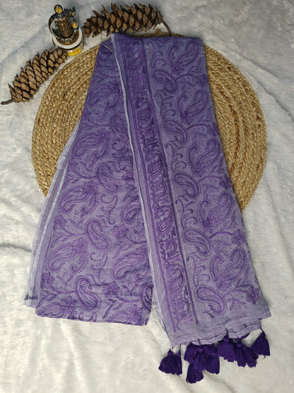 Lavender chikankari mul cotton saree – product flat lay