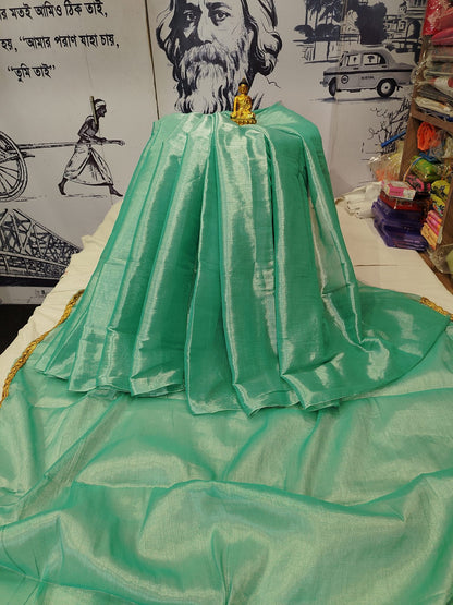 Exclusive New Trending Raga Tissue Less Border Saree (With Blouse Piece) in Sky Blue with blouse piece - Bong Trendz - view 4