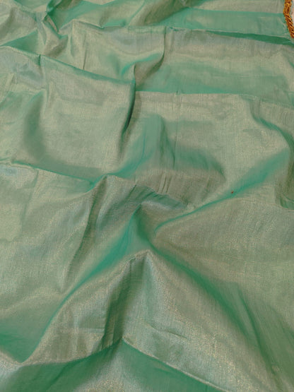Exclusive New Trending Raga Tissue Less Border Saree (With Blouse Piece) in Sky Blue fabric texture - Bong Trendz