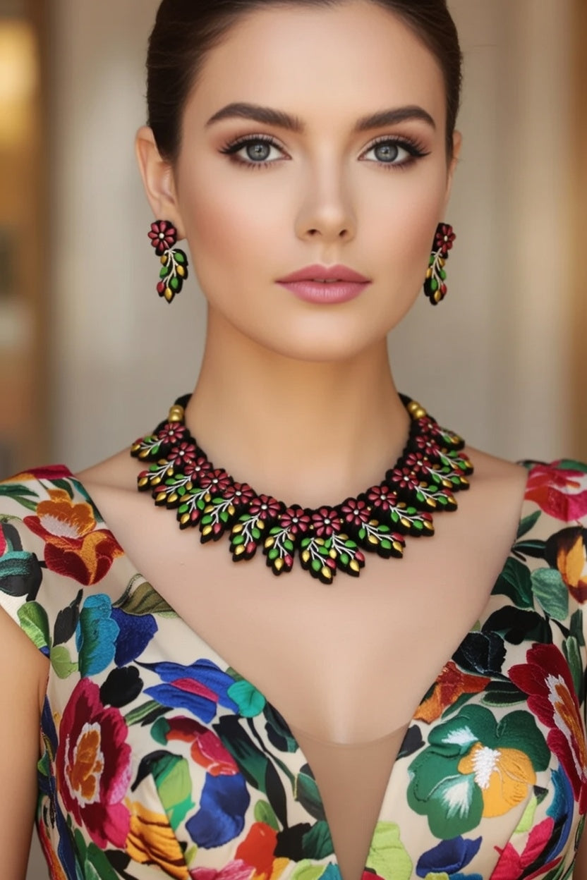 Festive Gold-Tone Terracotta Jewellery Set 1 – Side View | Terracotta Jewellery | Bong Trendz