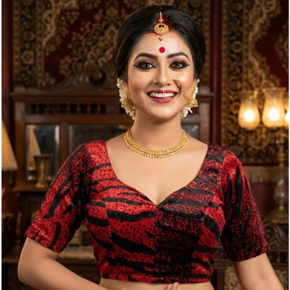 Red Velvet Tiger Stripe Sweetheart Neck Blouse – Padded & Short Sleeves